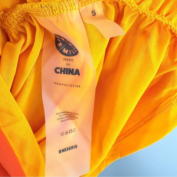 Simon Miller Mesh Jota Orange Yellow Strapless Ruched Midi Dress Size Small - Picture 9 of 15